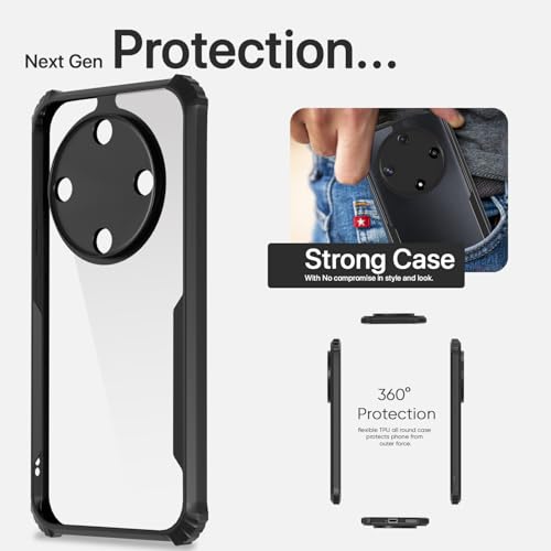 Image of Pikkme Back Cover for Honor X9b 5G | Ultra Hyrbid | Full Camera Protection | Raised Edge | Crystal Clear Transparent Bumper Case (Black)