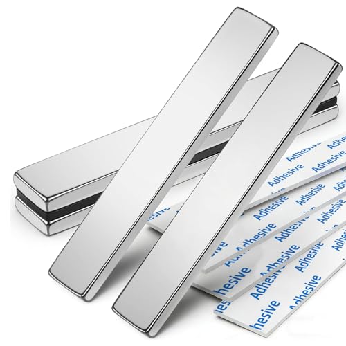 FINDMAG 4 Stück 60 x 10 x 3 mm Magnete Stark, 8 kg Zug Starker Neodym Magnet Selbstklebend Stark, Kühlschrankmagnete, Magnete für Magnettafel, Seltenerdmagnete mit doppelseitigem Klebstoff
