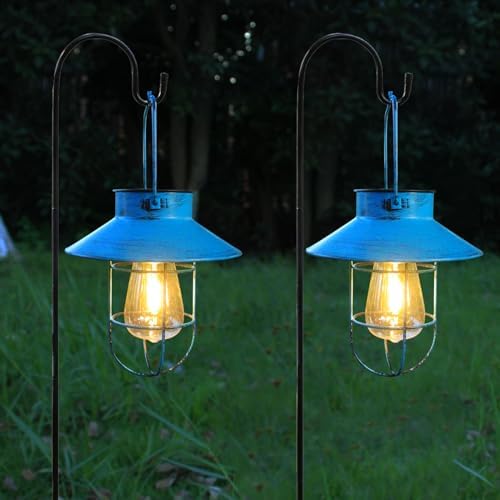 Solar Lantern With Shepherd Hook, Edison Bulb Garden Lights For Outside