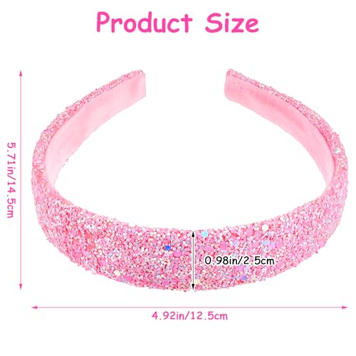 COMNICO 2 PCS Glitter Headbands for Girls Cute Sparkly Wide Thick Head Bands Bling Non Slip Hairband Rainbow Sequin Little Girl Hair Accessories for Children Kids Women (Pink + Purple) - Image 2