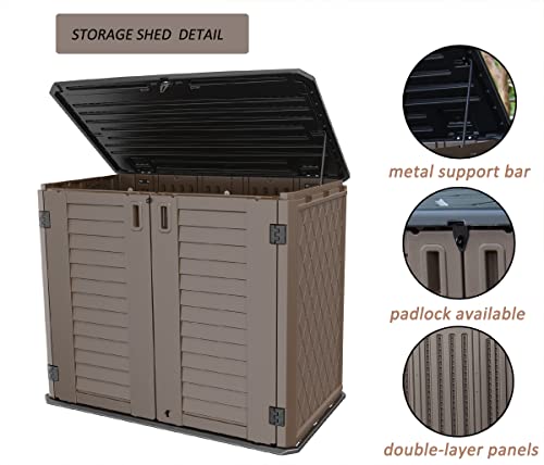 Image of Mrosaa Horizontal Resin Storage Shed, 34 Horizontal Cu.ft Outdoor Storage Cabinet Waterproof for Garden /Backyard /Home /Pool, Lockable(34 Cu.ft-Brown)
