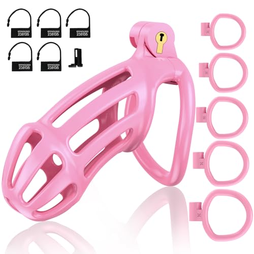 Chastity Cage Male Sex Toys, Chastity Devices Bondage Cock Cage for Men Penis Erection Control, 3D Printing Male Chastity Lock Lightweight Penis Cage with 5 Ball Rings, Sex Toys for Men