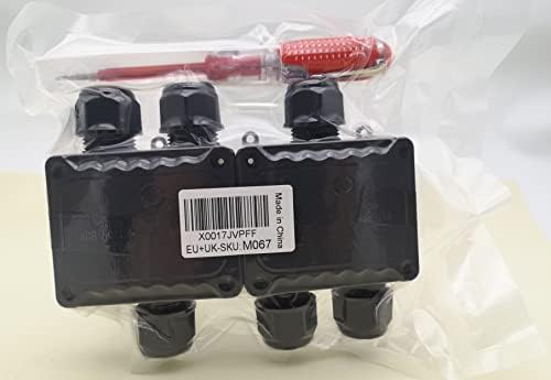 CTRICALVER IP68 Waterproof Junction Box, Type Y 3 Way Outdoor Weatherproof Electrical Junction Box with Black Plastic Gland, Waterproof Cable Connector with Terminal