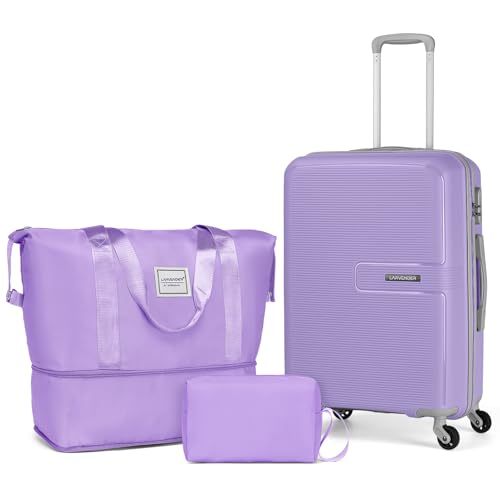 LARVENDER Luggage Sets 3 Piece, Hardside 20 IN Carry on Luggage Airline Approved Suitcase Sets with Spinner Wheels, Lightweight Rolling Suitcase for Men and Women, Lavender