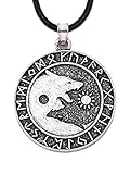 HAQUIL Wolf Necklace, Viking Skoll and Hati Wolf Medallion Pendant, Faux Leather Cord, Viking Jewelry Gift
