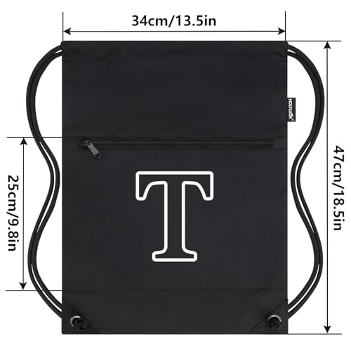 Image of HOLYLUCK Drawstring Bags Initial Backpack Sackpack Cinch Bags for Sports, Gym, Travel, Beach(Black-T)