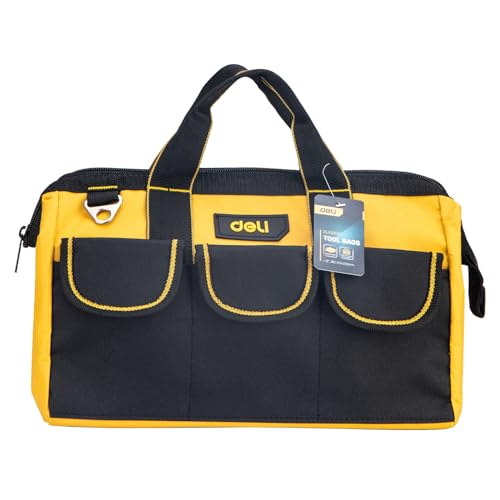 Image of Deli DL430013 13 inch Oxford Tool Storage Bag with Multi Compartment Pockets Heavy Duty Multipurpose Easy and Convenient Tools Organizer for Electrician Plumber Technician (1Pc, 310x170x220mm)