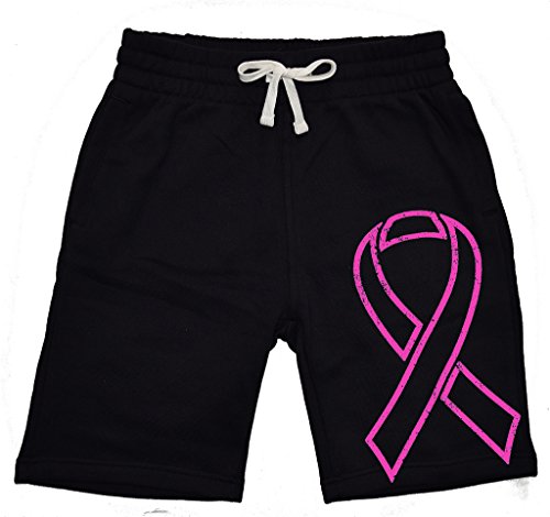 Interstate Apparel Men's Pink Breast Cancer Ribbon Black Fleece Jogger Sweatpant Gym Shorts 2X-Large Black