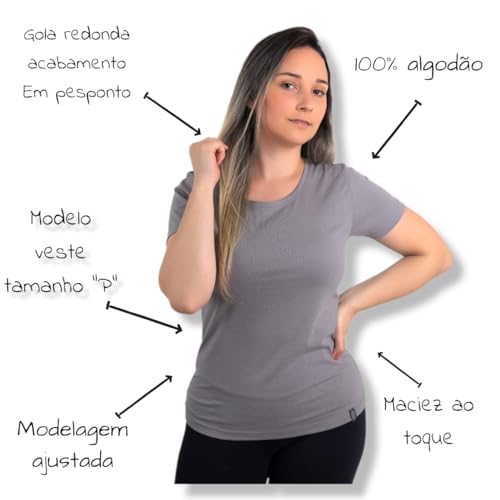 kit 5 camisetas feminina tshirt básica algodão premium (G, Mix (uma de cada cor))