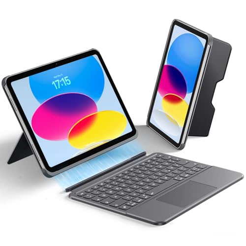 Vobafe Hülle mit Touch Tastatur für iPad A16 11. Generation 2025/10. Generation (11/10.9 Zoll) Magnetisch Abnehmbare Tastatur für iPad 11 mit Großem Präzisions-Trackpad QWERTZ-Layout Dunkelgrau