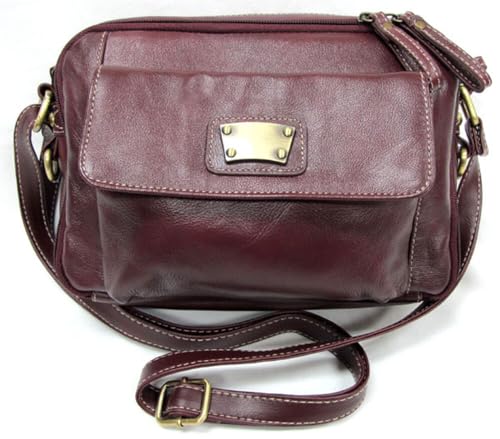 Genuine Leather Classic Cross Body 2 Compartment +Multi Pocket Handbag with Organizer Burgundy