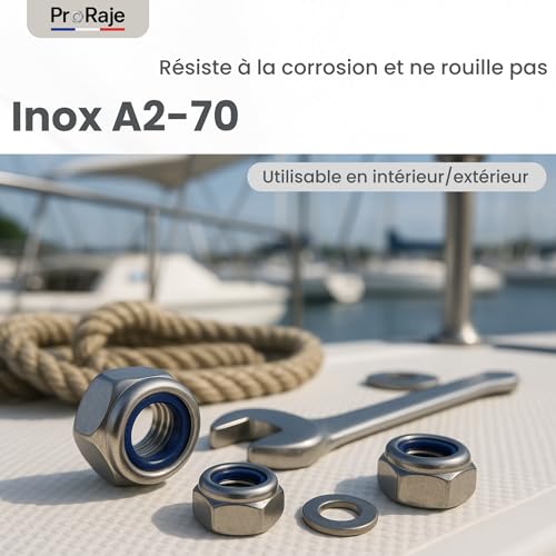 Nylstop-Mutter M5 Edelstahl unverlierbar Ø 5 mm | Bremsmuttern 5 mm selbstsichernd, Sechskant, selbstsichernd DIN 985, Edelstahl A2-70 (V2A/304) mit Nylonring: 500 Stück ProRaje