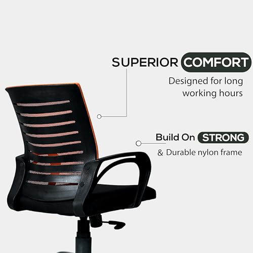 Image of Seventh Heaven Bolt Mid Back Revolving Office Chair for Work from Home, Study, and Computer Use | Heavy Duty Base | Ergonomic Mesh Design | Durable & Comfortable Seating (Orange Mesh)