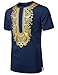 LucMatton Men's African Short-Sleeve Hidden Button Shirt Metallic Foil Stamping Dashiki T-Shirt Navy Blue XX-Large
