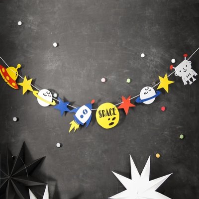 Solar System Party Garland Outer Space Rocket Shuttle Birthday Party Garland Supplies Moon Astronaut Theme Party #TOP3