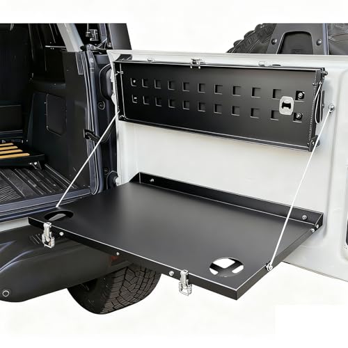 MFZDQL Tailgate Table Fits for Ford Bronco 2021-2024, Carbon Steel Double Layer Folding Shelf & Molle Panel, Compact Storage for Off-Road Camping