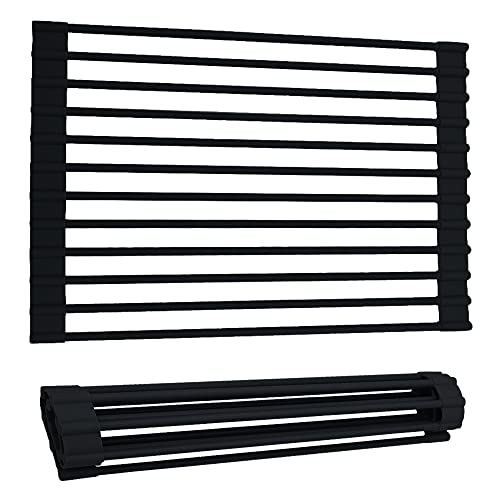 Zingtsing Silicone Dish Drying Racks, Non-Slip Roll Up Dish Drying Drainers for Kitchen Sink Counter (52cm x 33cm, Black)