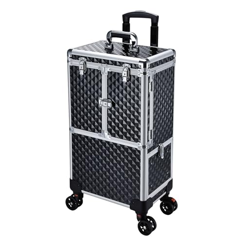 Image of SHAMAX Professional Rolling Makeup Case, Cosmetic Organizer Trolley, Manicure Storage Vanity Locks - Trolley for Hairdressers, Salons, Beauty Lovers - 360 Universal Wheels (8173)