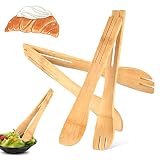 2 Pieces 12 Inch Wooden Toaster Tongs Collapsible Salad Tongs Kitchen Tongs Bamboo Serving Tongs Buf