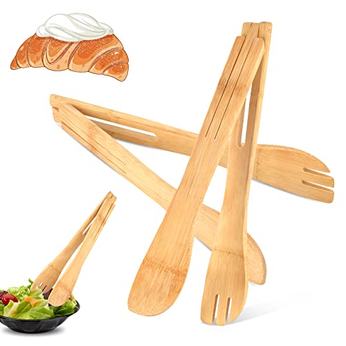 2 Pieces 12 Inch Wooden Toaster Tongs Collapsible Salad Tongs Kitchen Tongs Bamboo Serving Tongs Buffet Tongs For Bread Kitchen Party Camping #TOP8