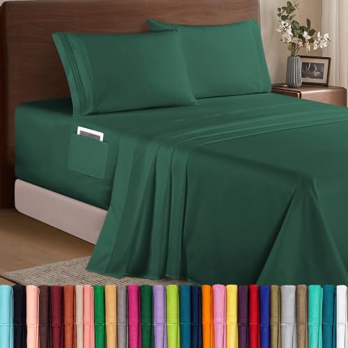 Image of Elegant Comfort Luxury 1500 Premium Hotel Quality Microfiber 4-Piece Sheet Set - Soft, All Around Elastic 18-24 Inches Deep Fitted Sheet - Extra Deep Pocket Sheets, Full, Hunter Green
