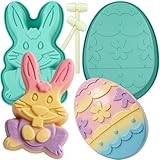 Easter Bunny Mold Egg Cake Pans, 2 Pack Giant Bunny Cake Pan Rabbit Cake Mold Silicone Cute Egg Mold Jumbo Bunny Breakable Chocolate Mold with 2 Wooden Hammers for Baking Easter Day Party Cake Dessert