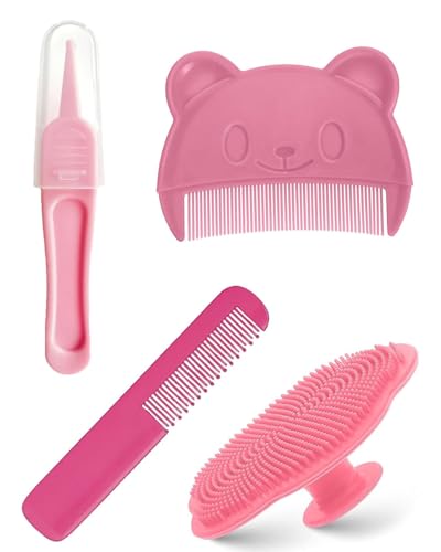 Scjjz Peine Bebe,4 Pcs Cepillo De Baño Para Bebe Cepillo Costra Láctea Bebe Cepillo De Masaje De Silicona Peine De Masaje Y Cepillo De Baño Apto Cepillo De Ducha Bebe Para Recién Nacidos,Bebés
