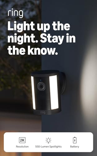 Image of Ring Spotlight Cam, Battery (newest model), Home or business security, Wide-Angle Retinal 2K Video, 6x Enhanced Zoom, Motion-Activated Spotlights, Black