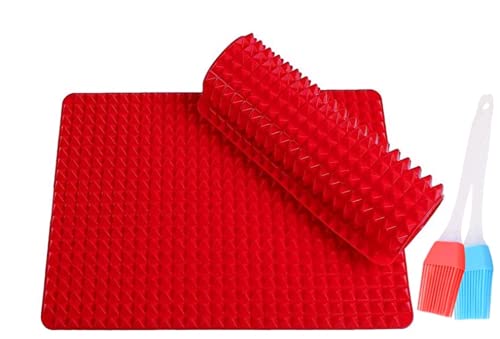 Non-Stick Silicone Baking, Pyramid Healthy Cooking Oven Mat Fat Red-2 Pack by Alpenkok (Red)