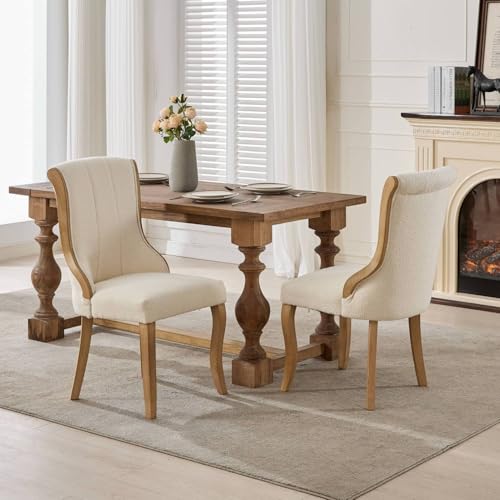 Snow Velvet Dining Chairs Fabric Beige Mid-Century Style with Curved