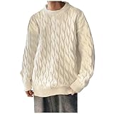 Suéter de punto para hombre de invierno para hombre, cuello redondo grueso, jersey de punto suelto, Blanco, XXL