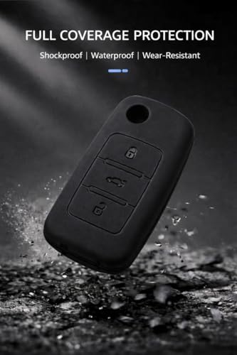 Image of JVCV Soft TPU Key Cover Compatible with Volkswagen Polo, Vento, Jetta, Ameo, Passat & Skoda Rapid, Laura, Superb, Octavia, Fabia, Yeti Folding Key | Scratch-Resistant Case (2 Pack - Matte Black)