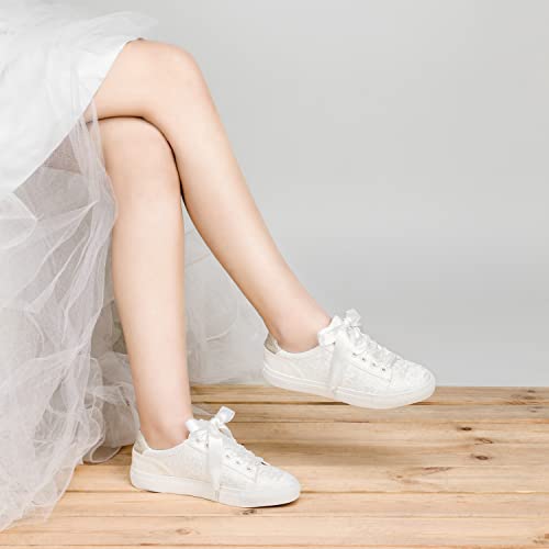 JIAJIA 8834A Wedding Shoes Bridal Sneakers Flats Bride Tennis Shoes Lace Sneakers - Personalized Customization Available3