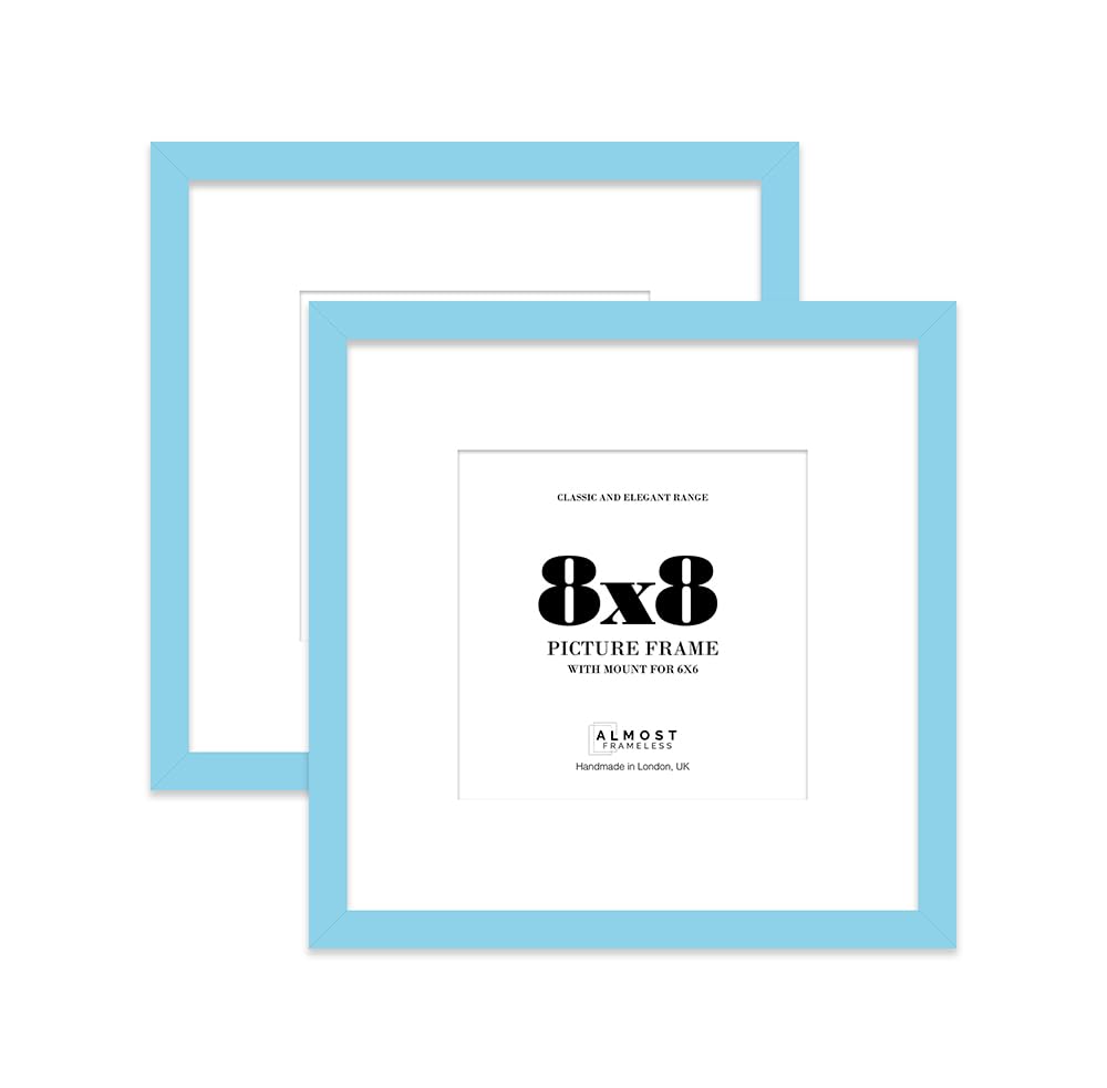 8x8 Light Blue Picture Frame with Mount for 6x6 Photos, Prints - Modern Square Wall Frame, Set of 2