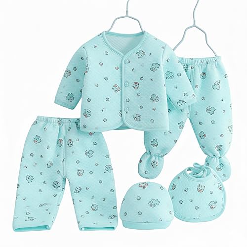 Image of Presents New Born Baby Winter Wear Printed Baby Clothes 5Pcs Sets 100% Cotton Boys Girls Unisex Baby Cotton /Winter or Flannel Suit Infant Clothes