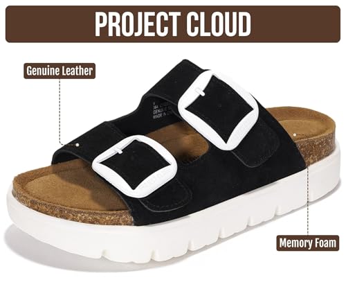 Image of Project Cloud 100% Genuine Leather Platform Sandals Women Footwear - Wedge Chunky Slides for Women 2026 with Memory Foam Insole & Cork Footbed Womens Sandals (GreeceChunky)