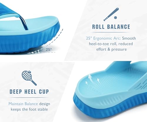 Image of KuaiLu Recovery Flip Flops for Women Sport Thong Sandals | Comfortable Arch Support Cushion Summer Beach Slides Reduces Stress on Feet Joints & Back Post-Exercise