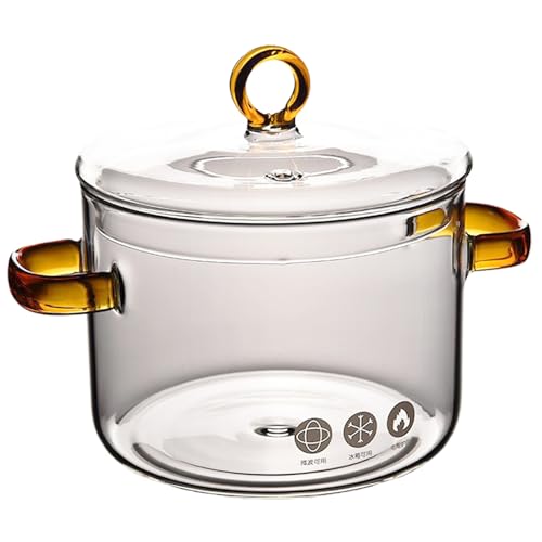 Pot transparente con tapa de 1.5l de doble manija de vidrio Microondas a fuego lento Correl a fuego lento Motas de vidrio universal resistentes al calor para cocinar leche de sopa gachas