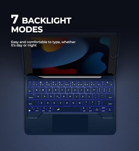 Image of Dexnor for iPad 9th Generation Case with Keyboard Floating Cantilever Magnetic Stand Multi-Touch Trackpad Backlit Pencil Holder Magic Style Keyboard Case for iPad 9th /8th /7th Generation 10.2 inch, Blue