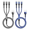 RAVIAD Multi Cavo di Ricarica, 3 in 1 Multiplo Cavetto [2Pezzi, 1.2M] Micro USB Tipo C Lightning Nylon Intrecciato Cavo di Ricarica USB per Samsung S24/S23/S22, iPhone, Huawei P30/P20, Xiaomi, OnePlus