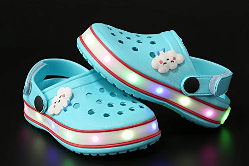 Xpkws Kids' Clogs Boys Girls Led Garden Shoes Light Up Sandals Slip On Quick Dry Beach Slippers (Sky Blue, 5.5 Toddler / 22) #TOP5