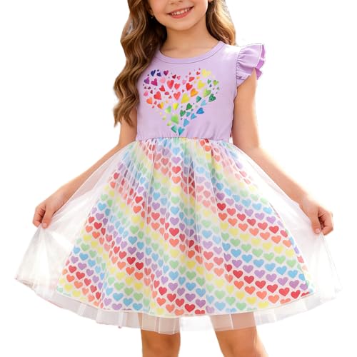 Girls Valentines Day Dresses Heart Print Dress Purple Tulle Tutu Toddler Girl Valentines Day Dress 4T/1319