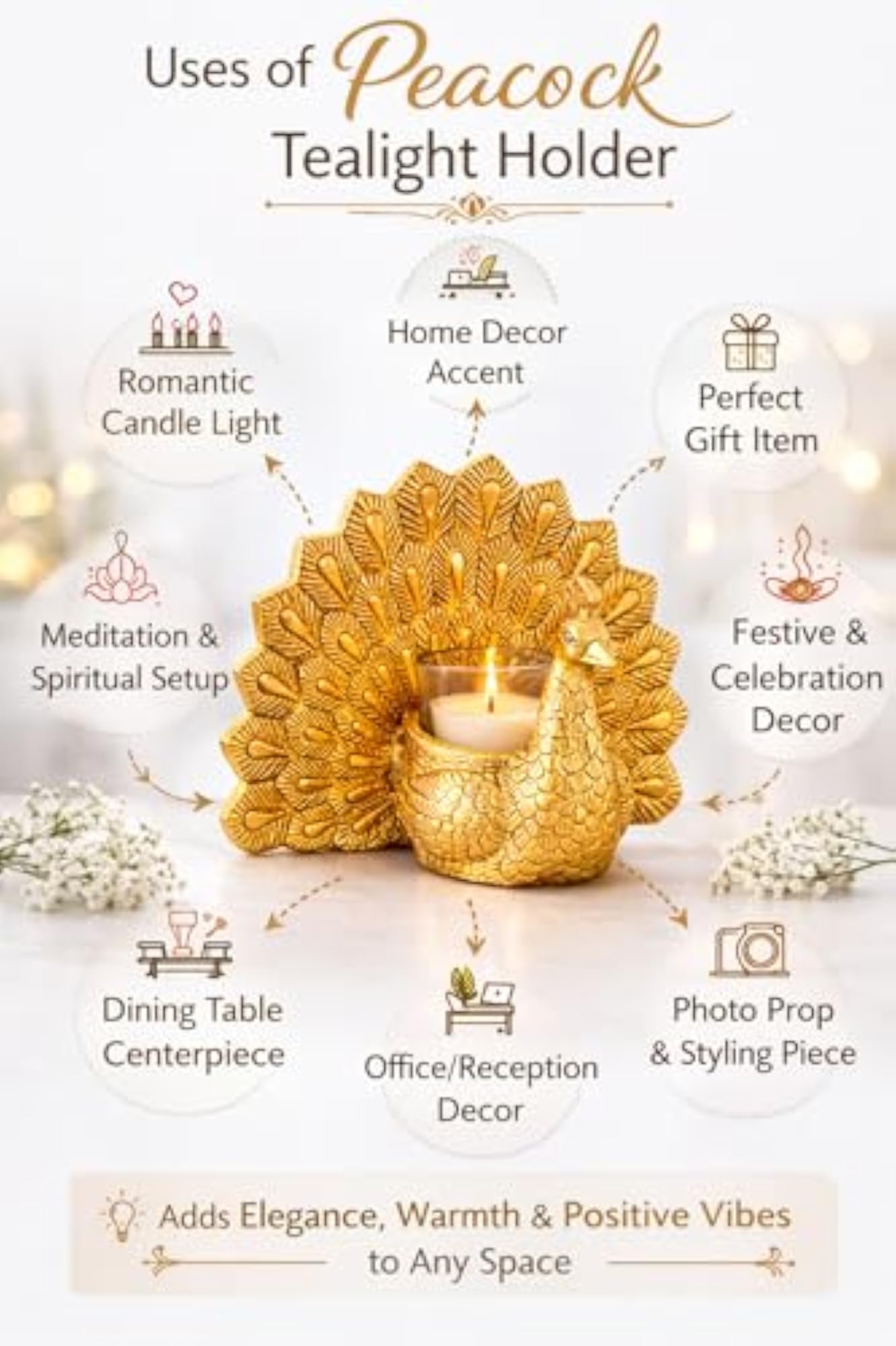 Brass Dancing Peacock Candle Holder with Scented Candles
