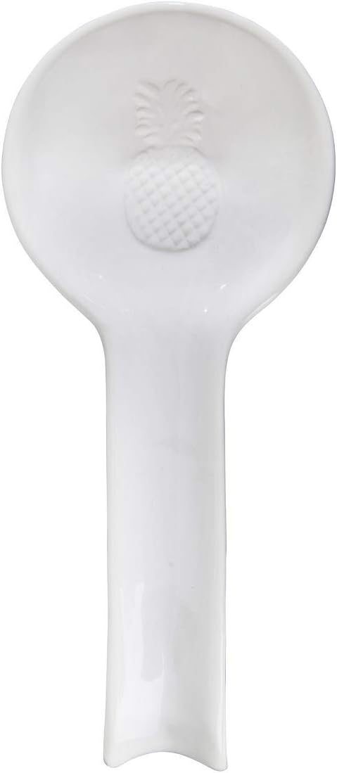 Home Essentials White Ceramic Spoon Rest with Embossed Pineapple, 11.5