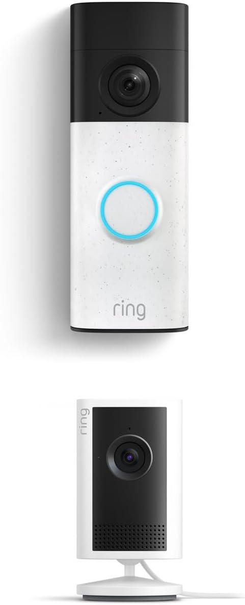 Ring Battery Doorbell (newest model), Speckled White with Indoor Cam Plus, White