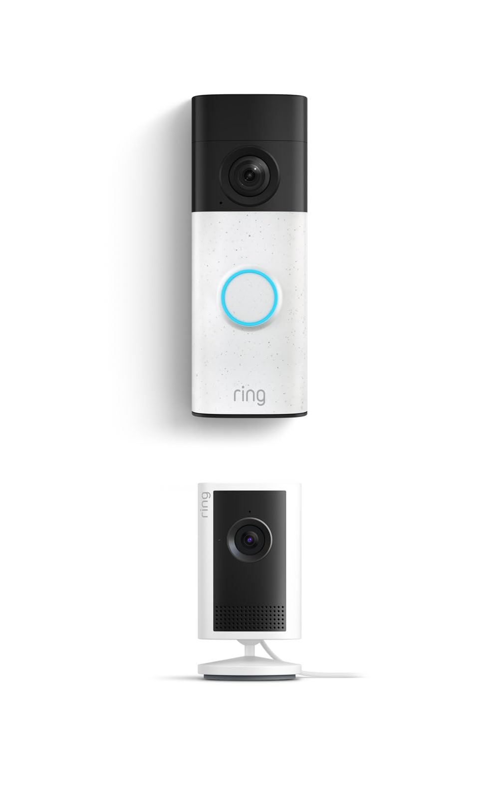 Ring Battery Doorbell (newest model), Speckled White with Indoor Cam Plus, White