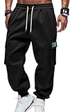 OLIPHEE Pantaloni Cargo Uomo con Tasche e Coulisse Elastico in Vita Casual Pantaloni Pile Uomo Invernali Sportiva Jogging Fitness Tuta Ginnastica Outdoor Sweatpants Men Autunno Anero L