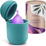 EcoBlossom Menstrual Cup Case and Sterilizer – Reusable Silicone Sterilizing Holder – Cleaner Period for You and Your Disc or Cup – Portable Cleaning Container & Microwave Steamer (Cyan)