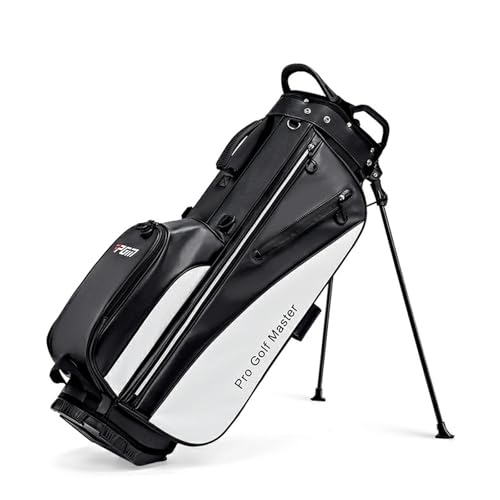 ゴルフバッグ クラブケース セルフスタンド ショルダー ポケット付き スタンド式軽量 Golf Bag 7分割口枠 防水耐摩キ ポケットハンドル付き キャディーバッグ ゴルフクラブ用ゴルフサンデーバッグ 持ち運び可能 練習用(Black white)
