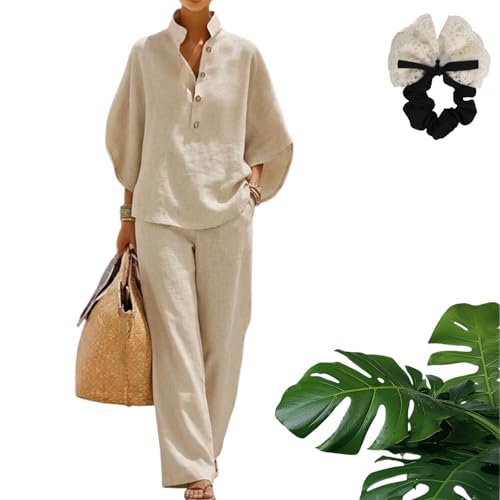 Naxsuia Linen Sets for Women 2 Piece Breathable Cotton Summer